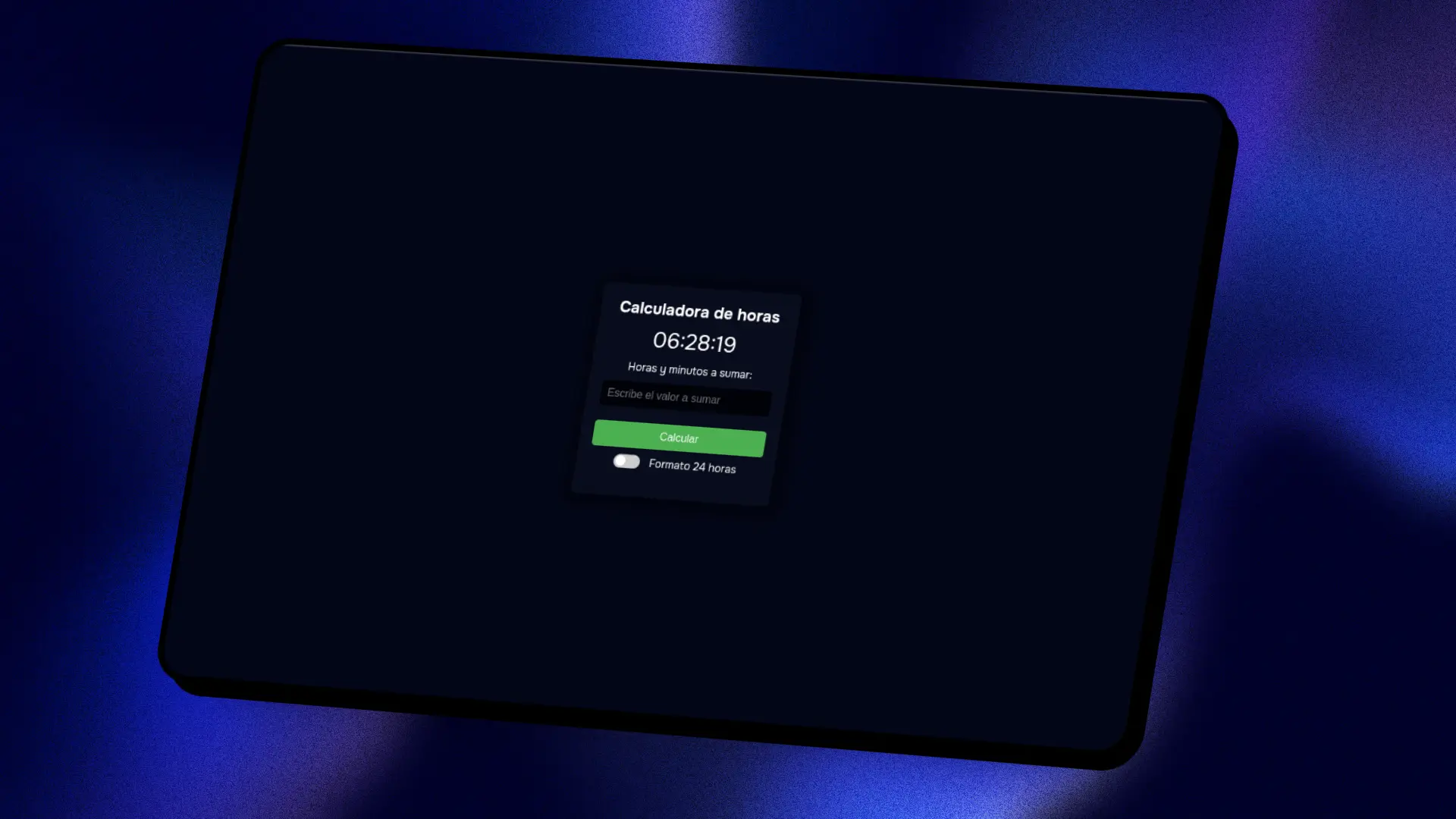 Captura de pantalla del proyecto Calculador de horas